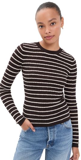 FRAME FRAME The Pointelle Crewneck Chestnut Stripe