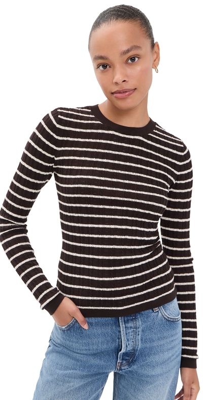 FRAME FRAME The Pointelle Crewneck Chestnut Stripe