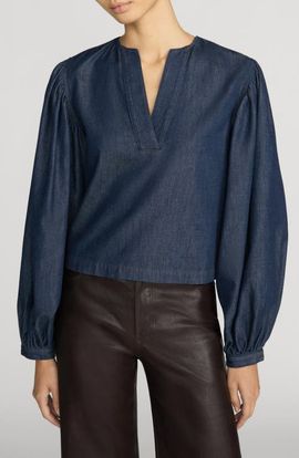 FRAME FRAME The Poise Split Neck Balloon Sleeve Top