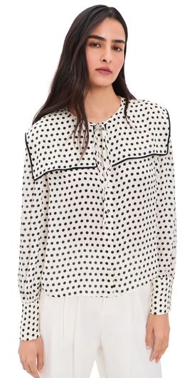 FRAME FRAME The Polka-Dot Fleet Silk Blouse Cream Multi