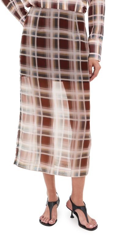 FRAME FRAME The Silk Organza Skirt Silver Peony Plaid