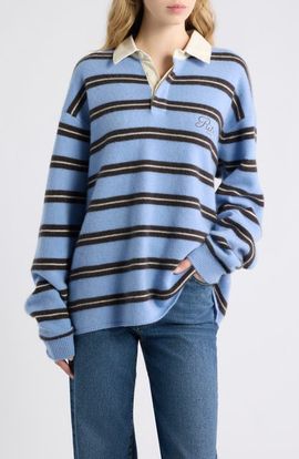 FRAME FRAME x The Ritz Paris Stripe Long Sleeve Cashmere Polo Sweater