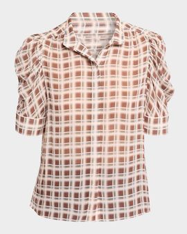 FRAME Gillian Sheer Plissé Silk Top