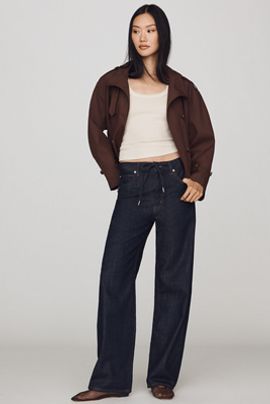 FRAME Off Duty High-Rise Wide-Leg Drawstring Jeans