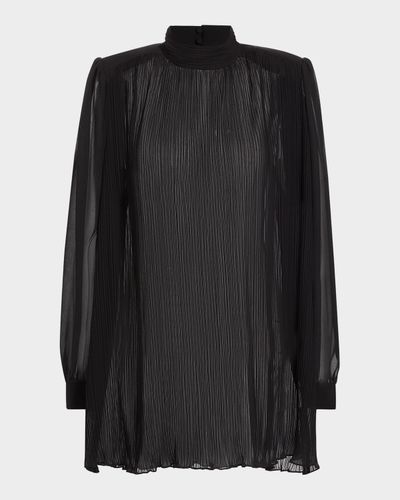 FRAME Pleated Strong-Shoulder Blouse