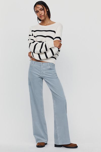 FRAME The Gray Corduroy Low-Rise Wide-Leg Jeans