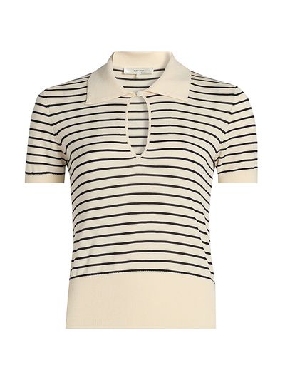 Frame Women's The Keyhole Striped Cotton-Blend Polo Shirt