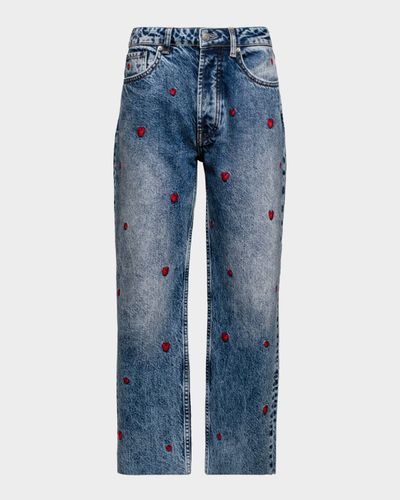 Frances Valentine Andy Sweetheart Heart-Embroidered Crop Jeans