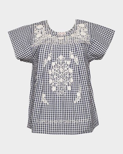 Frances Valentine Camila Embroidered Gingham Cotton Top