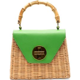 Frances Valentine Frances Valentine Mini Midge Woven Wicker & Leather Top Handle Bag