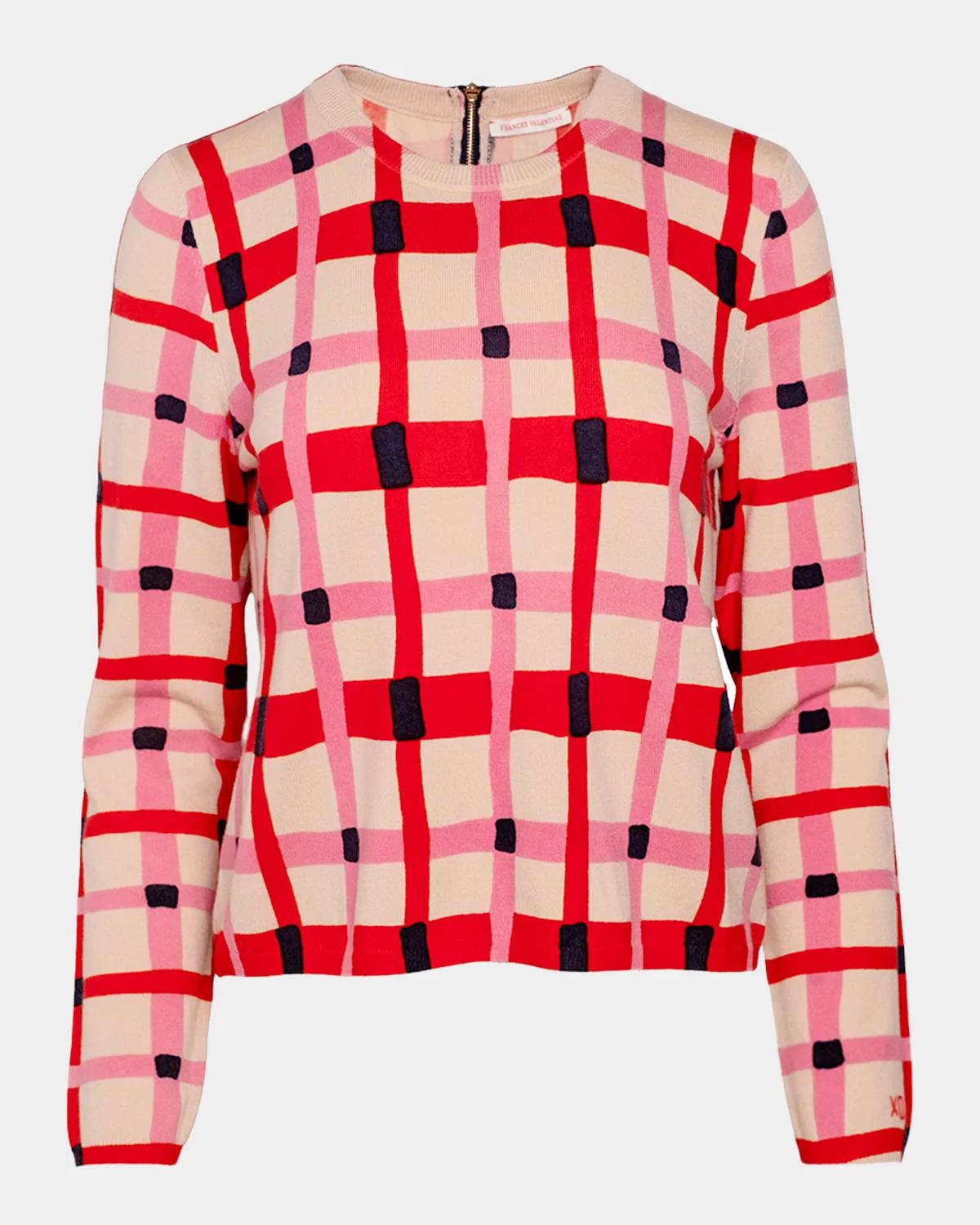 Frances Valentine Honey Check-Print Crewneck Sweater