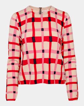 Frances Valentine Honey Check-Print Crewneck Sweater