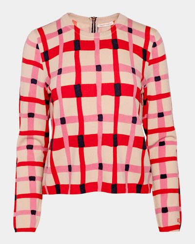 Frances Valentine Honey Check-Print Crewneck Sweater