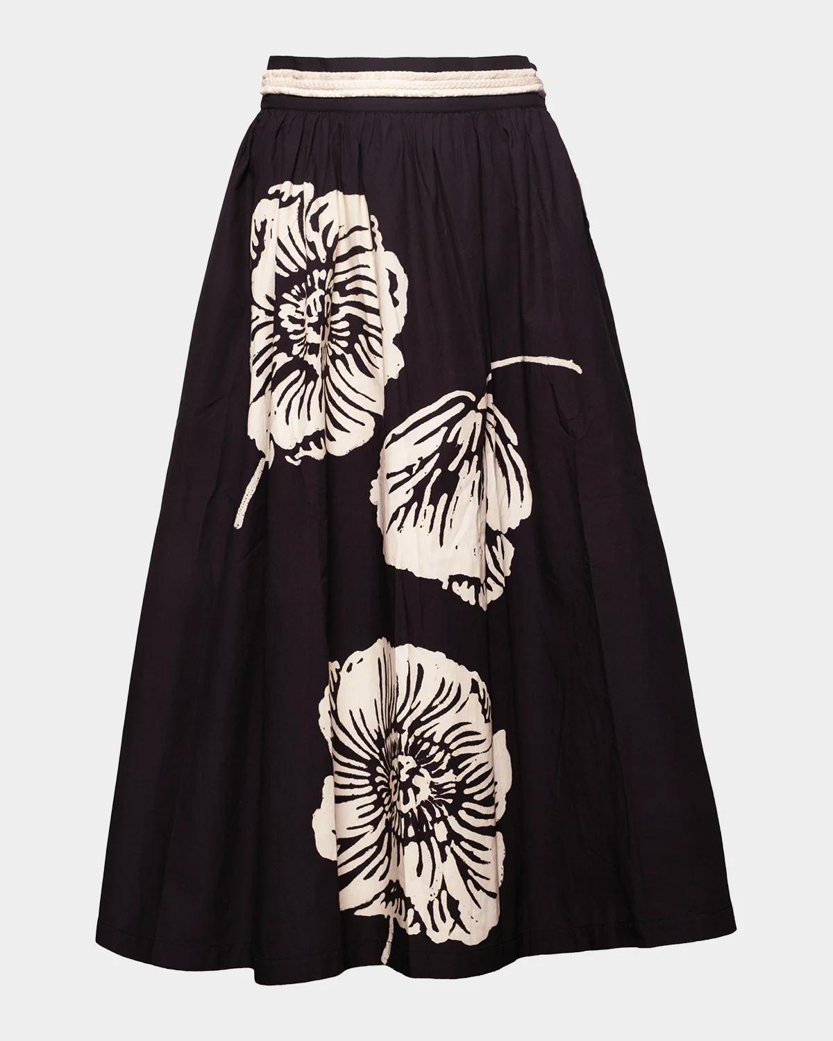 Frances Valentine Phoebe Floral-Print Cotton Poplin Midi Skirt
