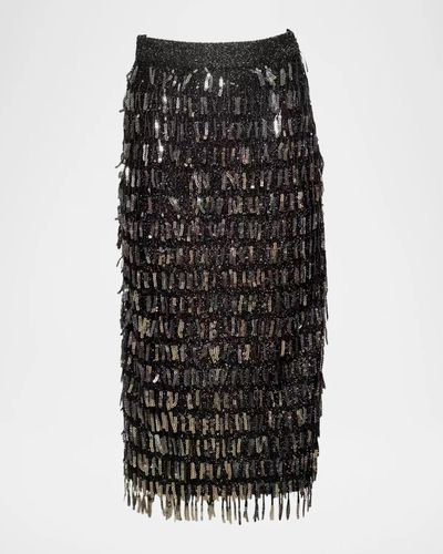 Frances Valentine Shimmy Sequin Fringe Knit Midi Skirt