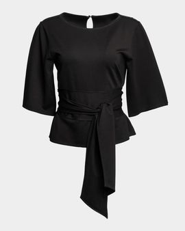 Frances Valentine Whitney Belted Bateau-Neck Top