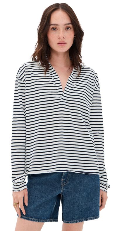 Frank & Eileen Frank & Eileen Patrick Popover Henley White Navy Stripe
