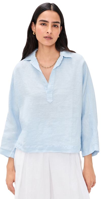 Frank & Eileen Frank & Eileen Popover Collared Shirt French Blue Linen