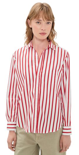 Frank & Eileen Frank & Eileen Relaxed Button-Up Shirt White Red Stripe
