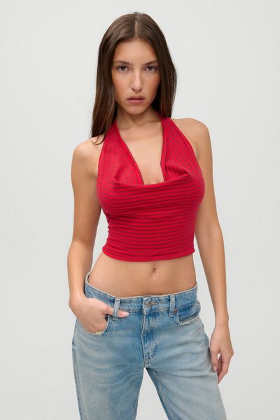 Frankies Bikinis Frankies Bikinis X JENNIE Briar Cloud Knit Halter Top in Spring Stripe, Women's at Urban Outfitters