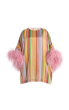 FRANÇOISE FRANÇOISE Exclusive La Isla Daisy FeatherTrimmed Silk Caftan
