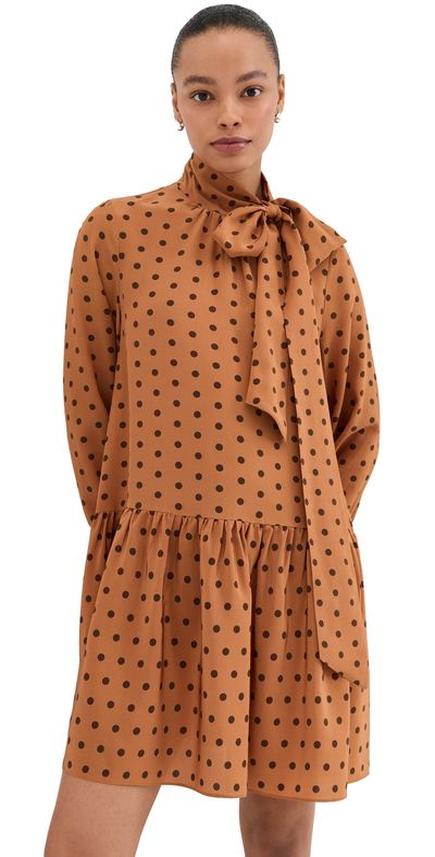 FRANÇOISE FRANÇOISE Johanna Silk Dress Polka Dot Orange Brown