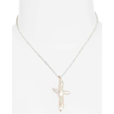 FRASIER STERLING FRASIER STERLING Florenzia Freshwater Pearl Cross Pendant Necklace