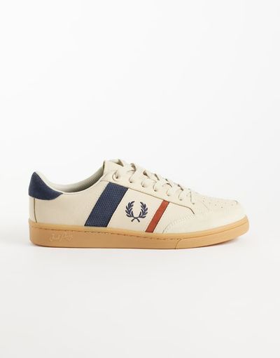 Fred Perry Fred Perry B725 suede stripe leather sneakers in oatmeal and blue-Multi
