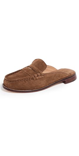 Freda Salvador Freda Salvador Temi Penny Loafer Mules Chestnut Suede with Hardware