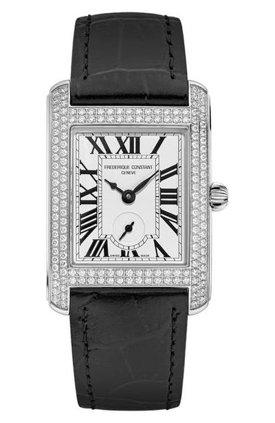 FREDERIQUE CONSTANT FREDERIQUE CONSTANT Classic Carrée Diamond Leather Strap Watch, 25.2mm x 36mm