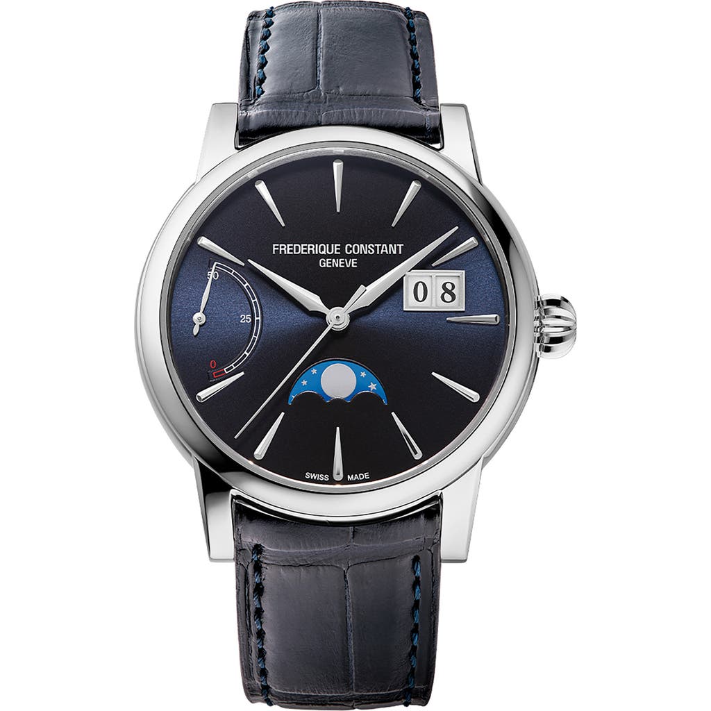FREDERIQUE CONSTANT FREDERIQUE CONSTANT Classic Manufacture Blue Power Reserve Big Date Automatic Leather Strap Watch, 40mm