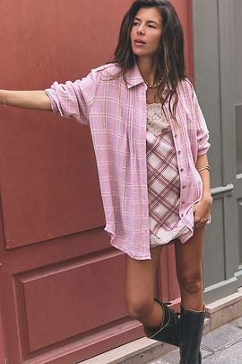 Free People Canal Street Plaid Slip Dress Set