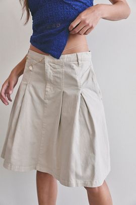 Free People Chino Pleated Midi Skirt