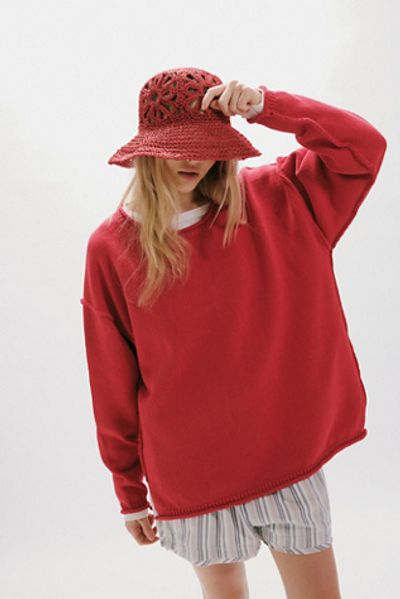 Free People Cut-Out Daisy Crochet Straw Bucket Hat