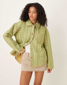 Free People Free People Alexie quilted jacket in olive-White