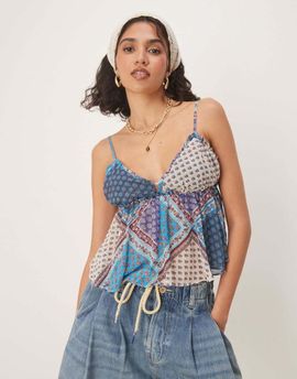 Free People Free People alix paisley print floaty cami top in ocean blue