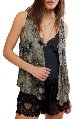 Free People Free People Arden Sequin & Bead Detail Tie Dye Vest