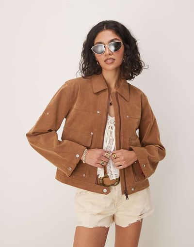 Free People Free People balir faux suede jacket in caramel-Brown
