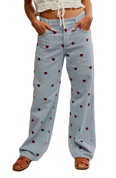 Free People Free People Bugged Out Railroad Stripe Straight Leg Jeans