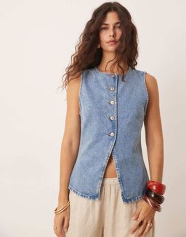 Free People Free People button detail denim top in blue