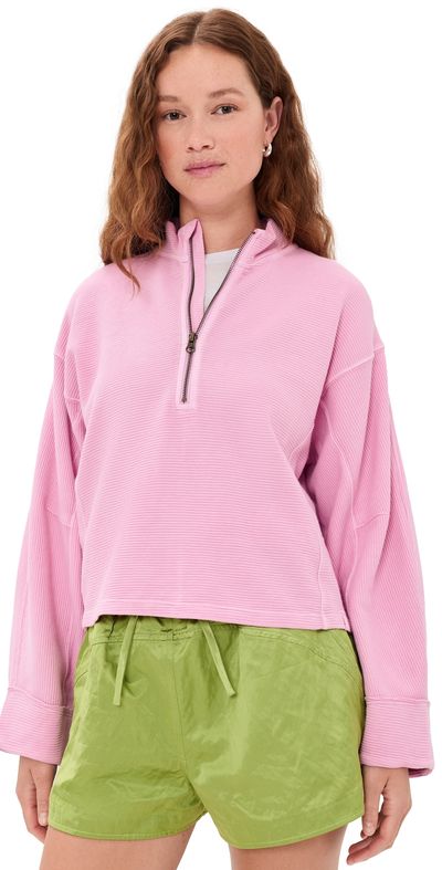 Free People Free People Celeste Quarterzip Sweatshirt Hummingbird Pink