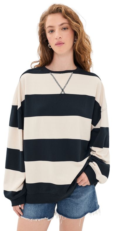 Free People Free People Classic Stripe Sweatshirt Black Combo