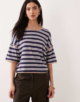 Free People Free People clean crop rugby tee in navy combo