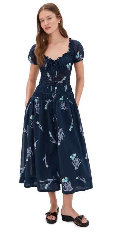 Free People Free People Complete Me Midi Dress Navy Combo