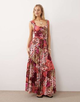 Free People Free People corset style drop waist maxi dress in strawberry floral-Red