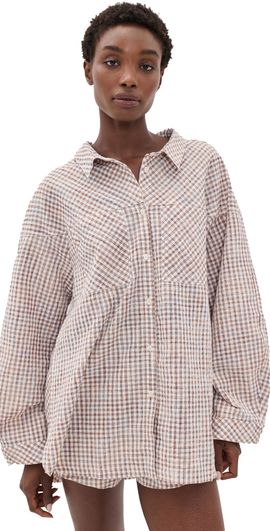 Free People Free People Cross My Heart Button Down Shirt Ivory Combo