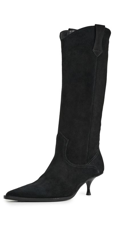 Free People Free People Daisy Slouch Kitten Heel Boots Black Suede