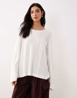 Free People Free People dawson pocket detail waffle knit top in clean ivory-White