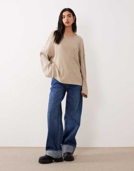 Free People Free People dawson pocket detail waffle knit top in smooth stone-Neutral
