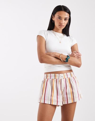 Free People Free People day to day mini boxer short in tea stripe combo-Multi